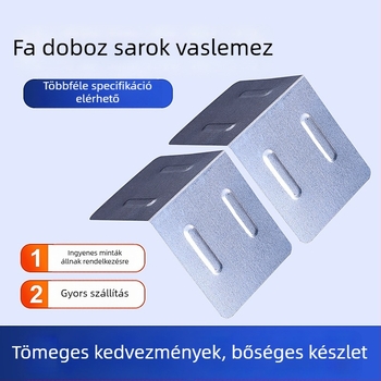 Fából készült doboz sarokvaslemez és sarokvédő – fém kiegészítők polcrendszerekhez