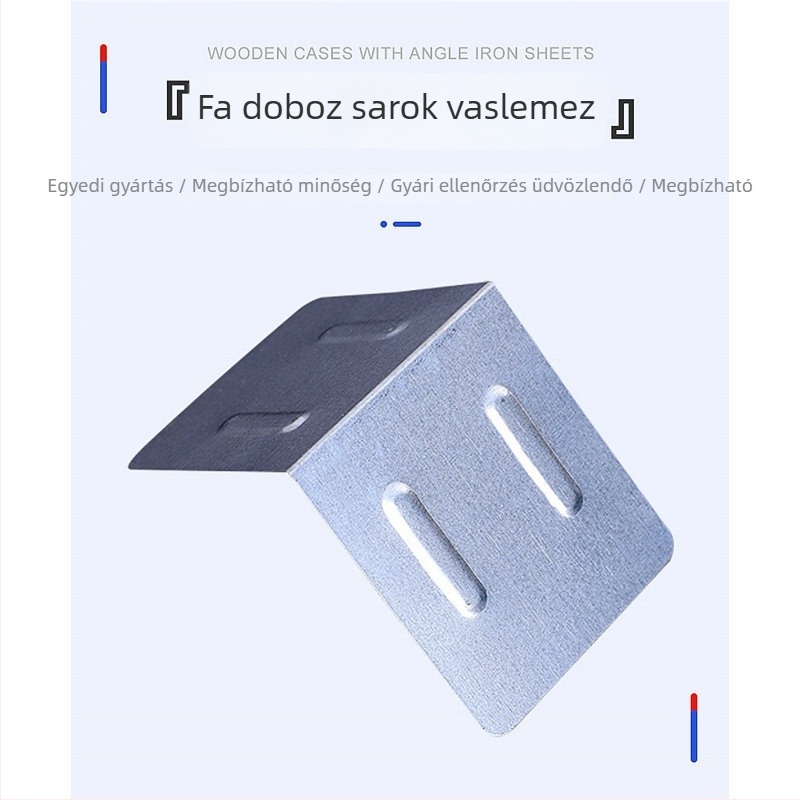 Fából készült doboz sarokvaslemez és sarokvédő – fém kiegészítők polcrendszerekhez