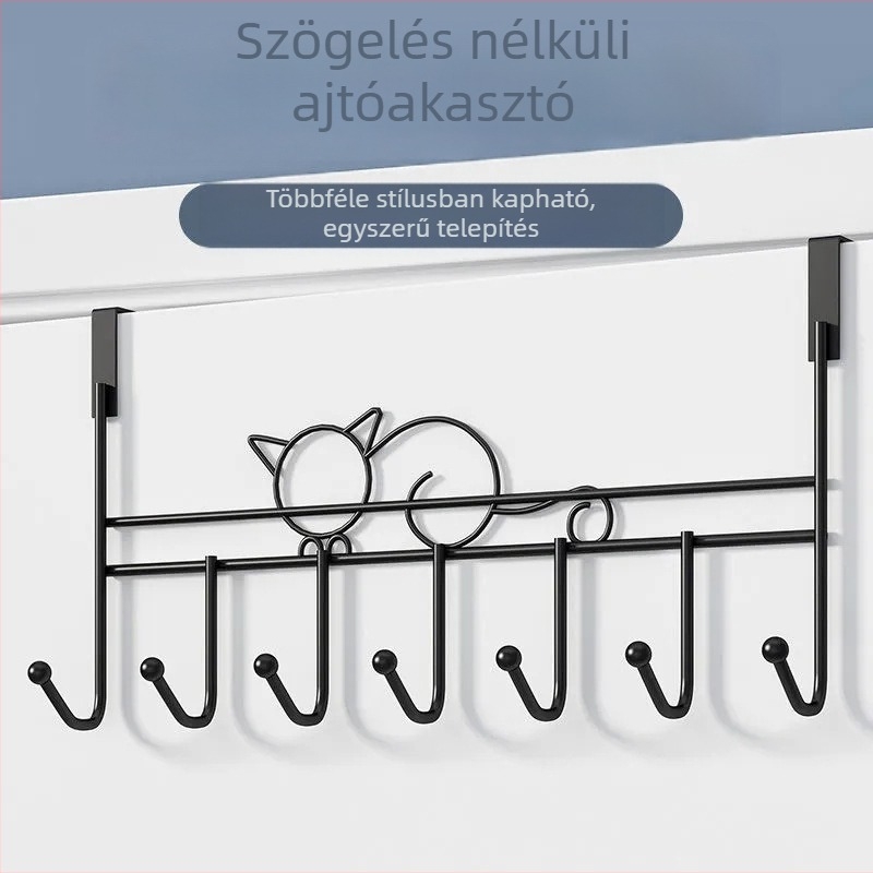 Fém ruhatartó ajtó fölé, szögelés nélküli felszerelés, kalapok és ruhák tárolására, 7 darabos készlet, modern minimalist dizájn