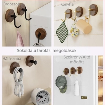 Skandináv tömörfa vállfa diófából, falra ragasztható, fúrás nélkül, elegáns dizájn