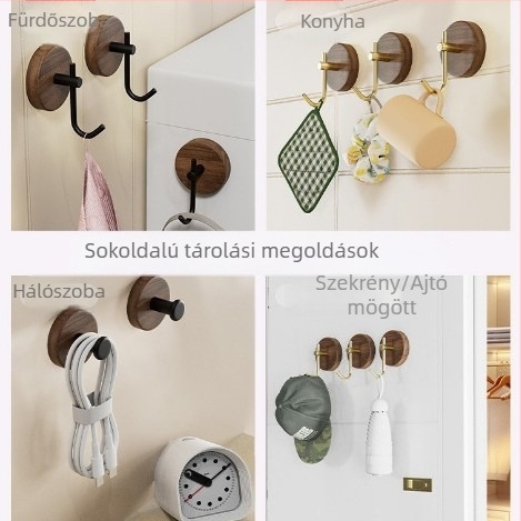 Skandináv tömörfa vállfa diófából, falra ragasztható, fúrás nélkül, elegáns dizájn