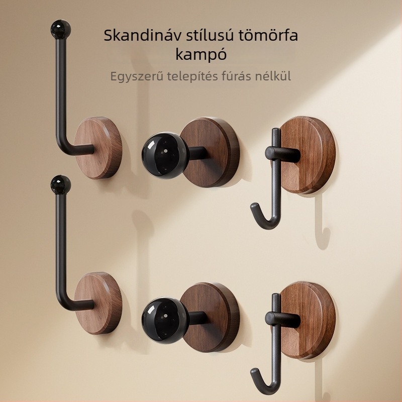 Skandináv tömörfa vállfa diófából, falra ragasztható, fúrás nélkül, elegáns dizájn