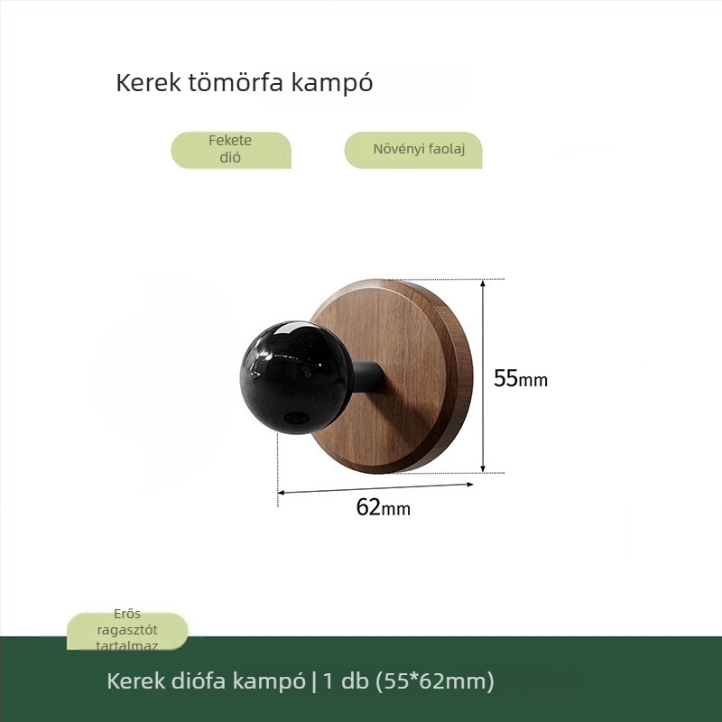 Skandináv tömörfa vállfa diófából, falra ragasztható, fúrás nélkül, elegáns dizájn