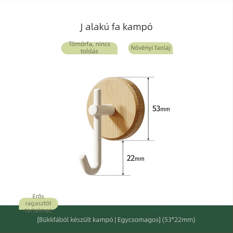 Skandináv tömörfa vállfa diófából, falra ragasztható, fúrás nélkül, elegáns dizájn