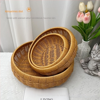 Mesterséges rattanból készült gyümölcs- és kenyértartó kosár, műanyag tároló, fonott tál snackekhez