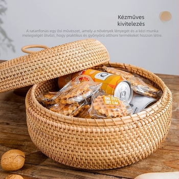 Fedeles rattan tárolókosár, gyümölcsök és nassolnivalók számára, retro asztali tároló