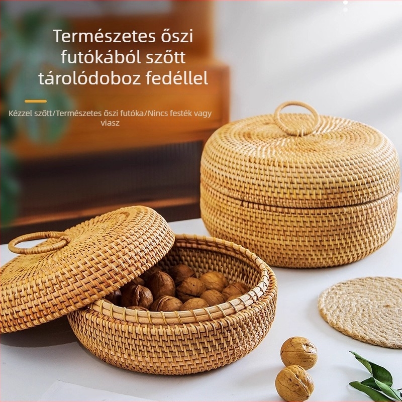 Fedeles rattan tárolókosár, gyümölcsök és nassolnivalók számára, retro asztali tároló