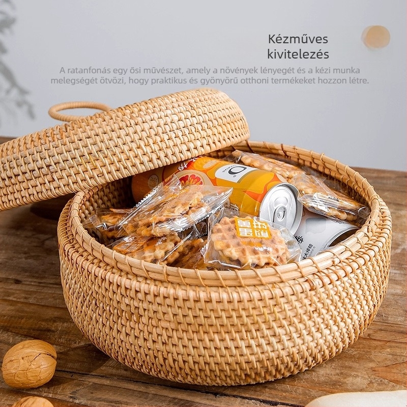 Fedeles rattan tárolókosár, gyümölcsök és nassolnivalók számára, retro asztali tároló
