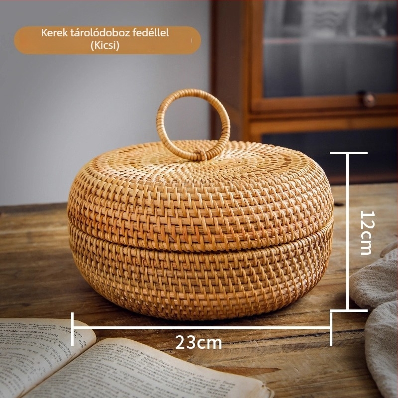 Fedeles rattan tárolókosár, gyümölcsök és nassolnivalók számára, retro asztali tároló