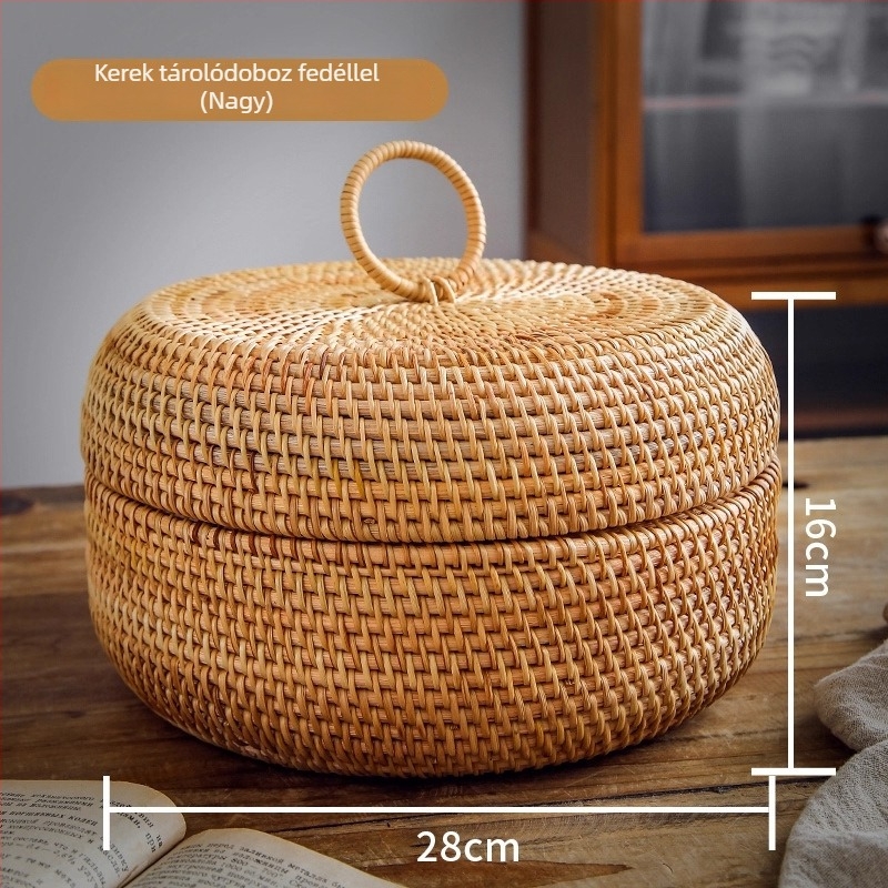 Fedeles rattan tárolókosár, gyümölcsök és nassolnivalók számára, retro asztali tároló