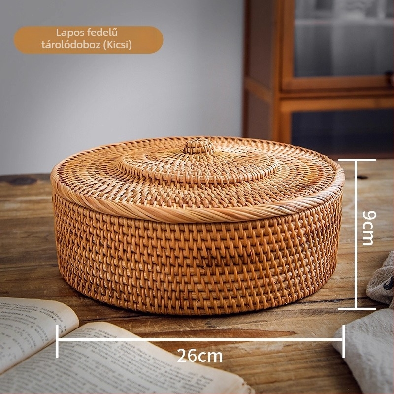 Fedeles rattan tárolókosár, gyümölcsök és nassolnivalók számára, retro asztali tároló
