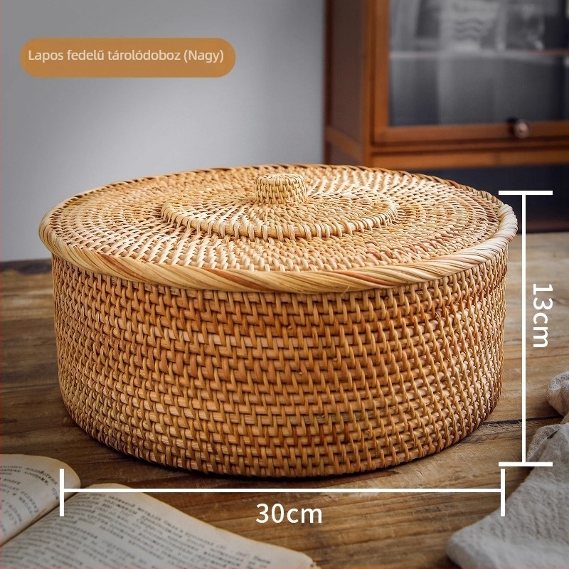 Fedeles rattan tárolókosár, gyümölcsök és nassolnivalók számára, retro asztali tároló