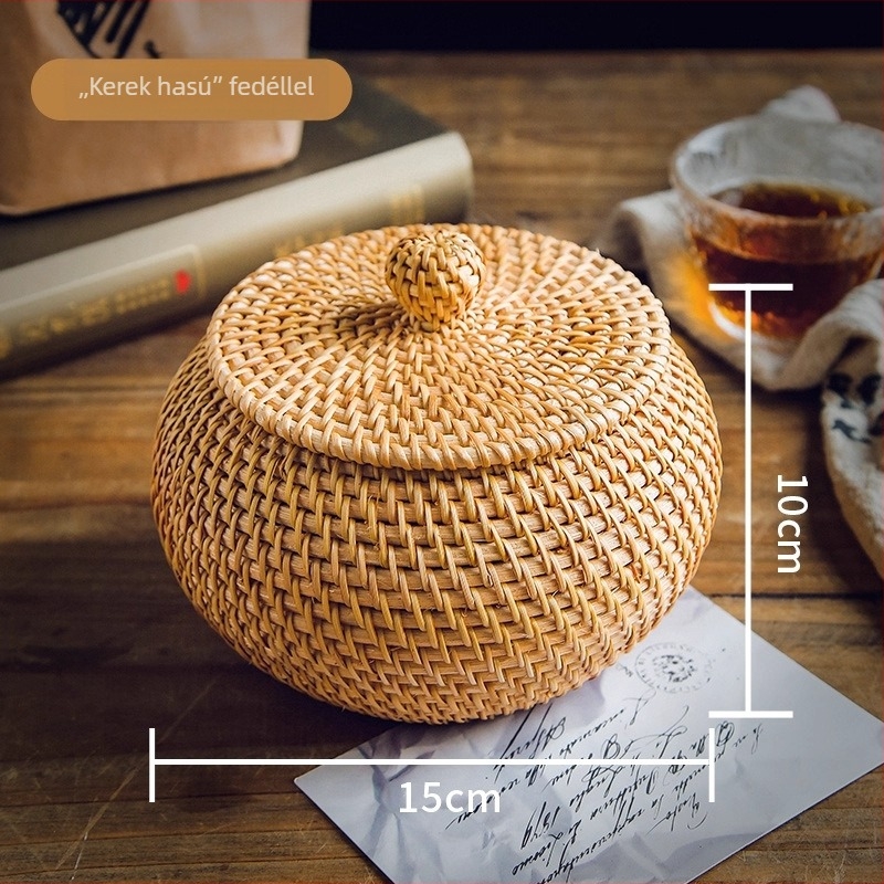 Fedeles rattan tárolókosár, gyümölcsök és nassolnivalók számára, retro asztali tároló