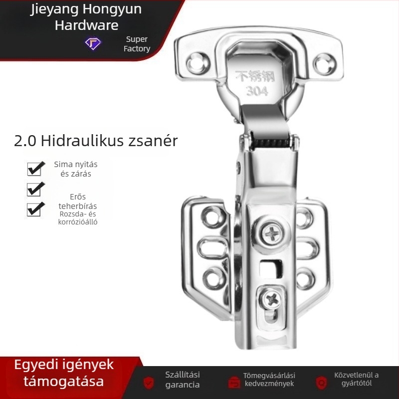 Személyre szabott 304 rozsdamentes acél pánt, 2.0 csillapítóval, csendes működés, gardróbajtó pánt hidraulikus csillapítással és rugóval