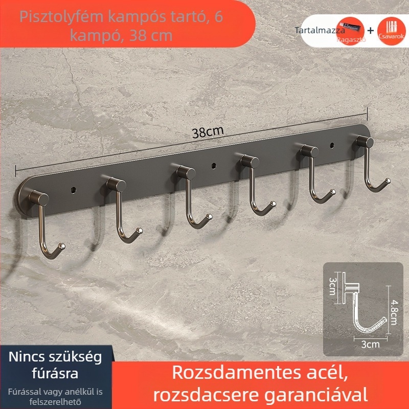 Rozsdamentes acél falra szerelhető konyhai akasztóállvány több sor kampóval