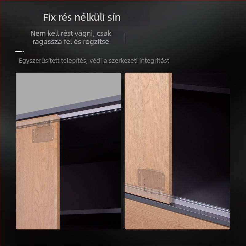 Felszínre szerelt csúszó ajtó vezető sín TV-szekrényhez és könyvtárhoz, kétoldali tompító, fémszerelvények