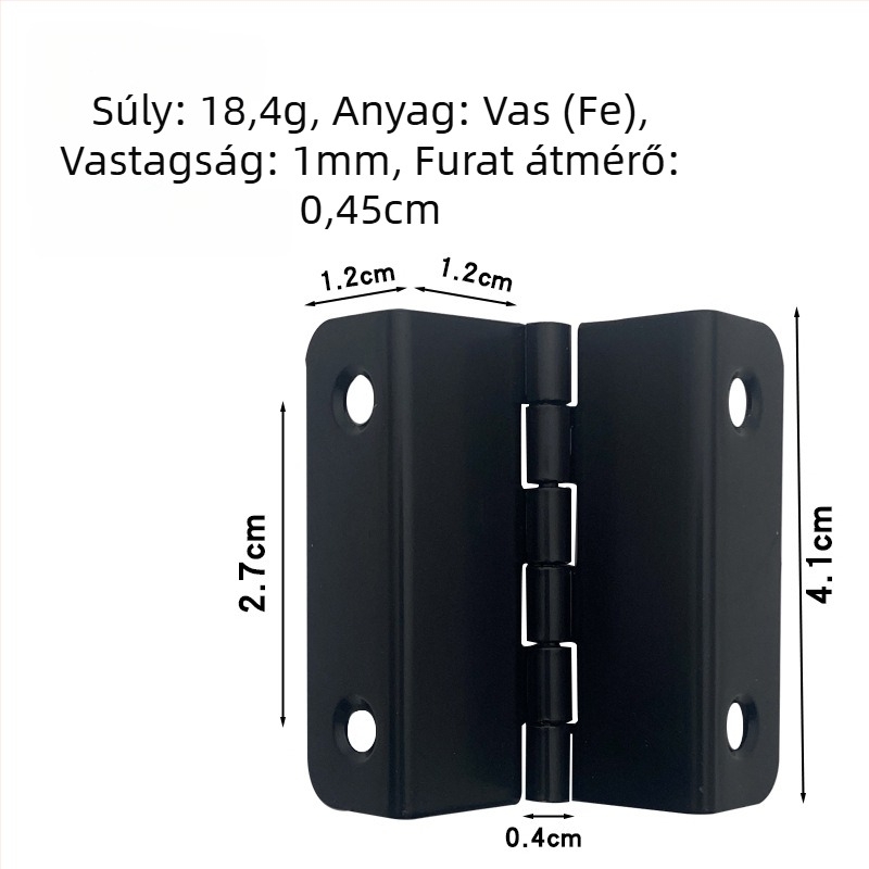 41 mm fekete elektroforézissel bevont zsanér, három- és négyszer hajlított, dupla görbületű, szekrényajtókhoz és fa dobozokhoz
