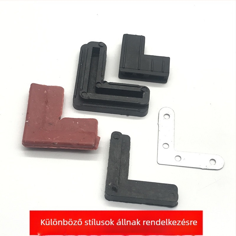 Ablakrostély háló sarokcsatlakozója, 7-es alakú vas sarok, nylon és vas összetétel, külső műanyag és alumínium ötvözet, modern minimalista stílus