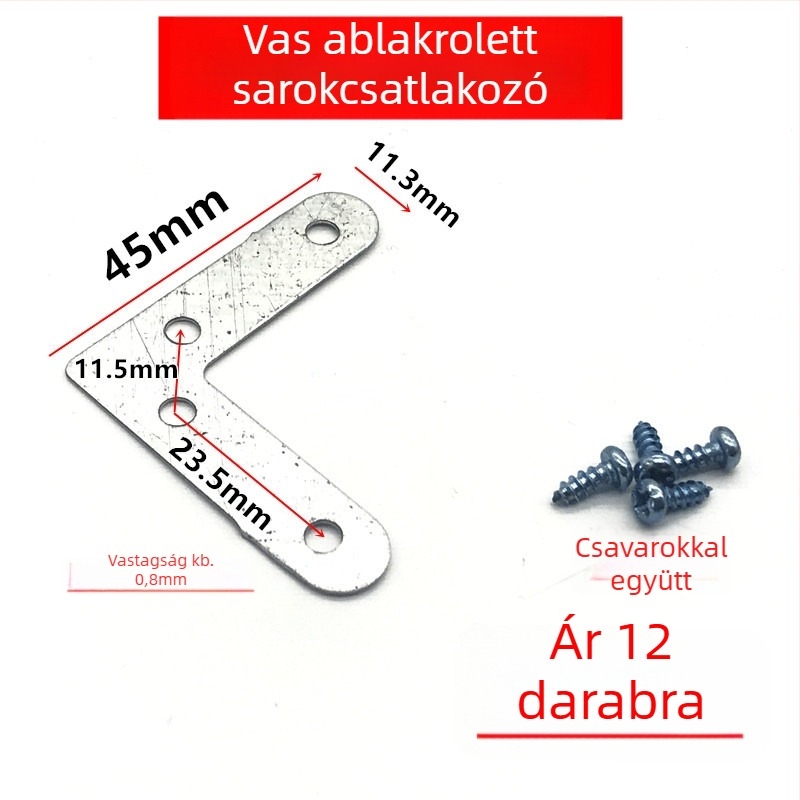 Ablakrostély háló sarokcsatlakozója, 7-es alakú vas sarok, nylon és vas összetétel, külső műanyag és alumínium ötvözet, modern minimalista stílus