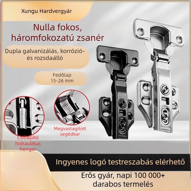 Háromfokozatú hidraulikus pánt, rézbevonatú, korrózióálló, nullszögű csillapítóval, vastagajtókhoz