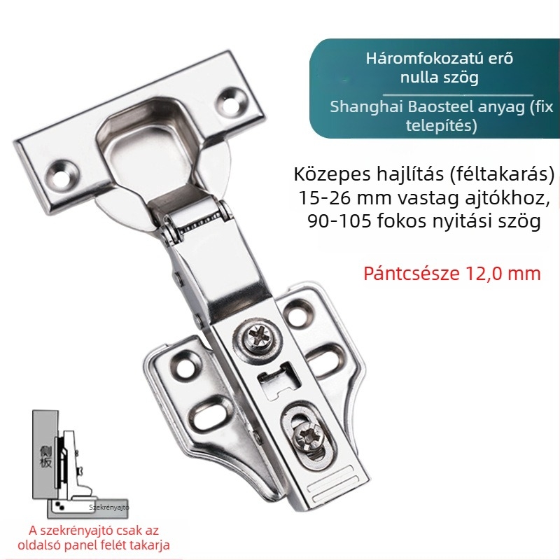 Háromfokozatú hidraulikus pánt, rézbevonatú, korrózióálló, nullszögű csillapítóval, vastagajtókhoz