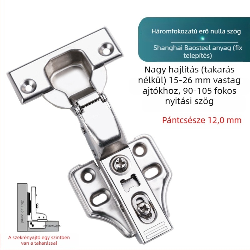 Háromfokozatú hidraulikus pánt, rézbevonatú, korrózióálló, nullszögű csillapítóval, vastagajtókhoz