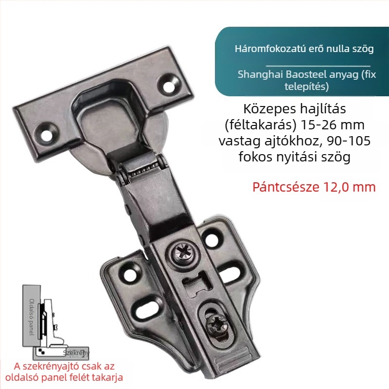 Háromfokozatú hidraulikus pánt, rézbevonatú, korrózióálló, nullszögű csillapítóval, vastagajtókhoz