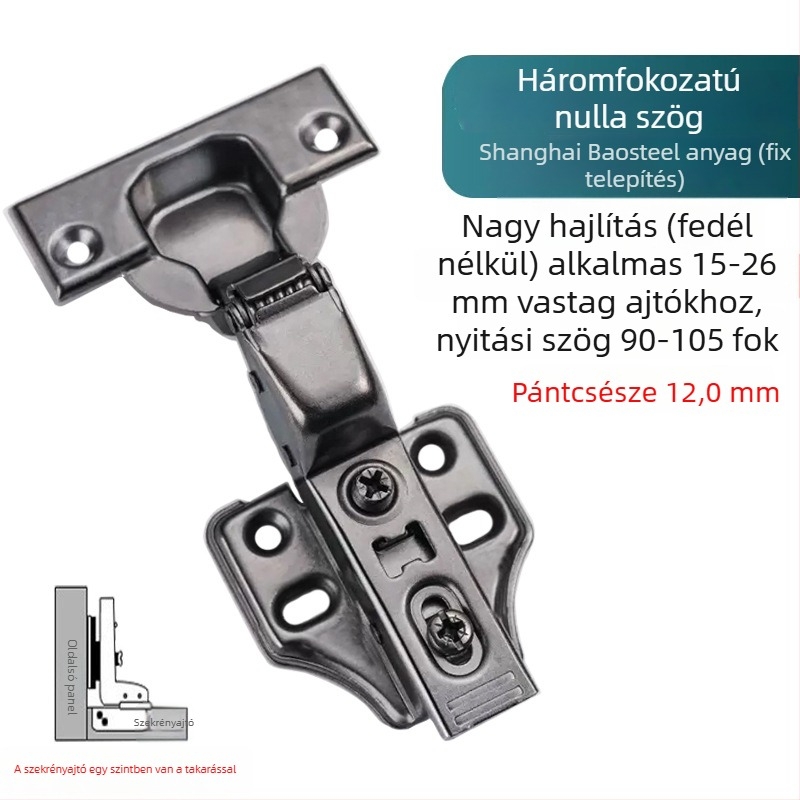 Háromfokozatú hidraulikus pánt, rézbevonatú, korrózióálló, nullszögű csillapítóval, vastagajtókhoz