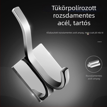 Rozsdamentes acél ruhakapó, ragasztós, fúrás nélkül, az ajtó mögé szerelhető
