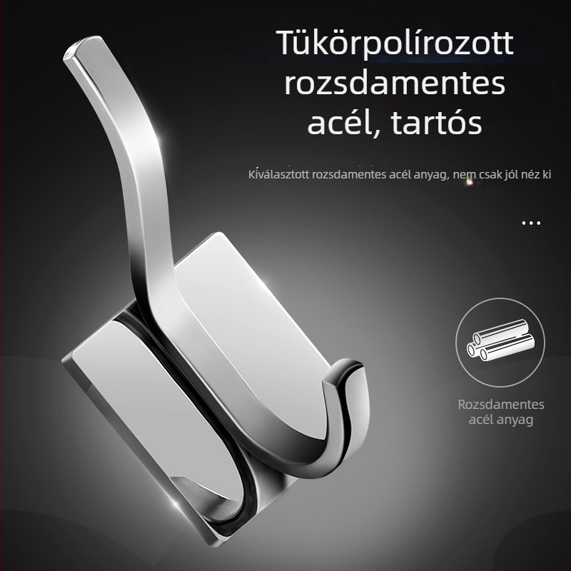 Rozsdamentes acél ruhakapó, ragasztós, fúrás nélkül, az ajtó mögé szerelhető