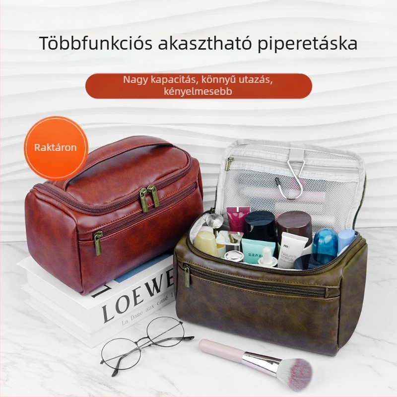 Vízálló toalett-táska Crazy Horse bőrből, nagy kapacitású, hordozható utazáshoz