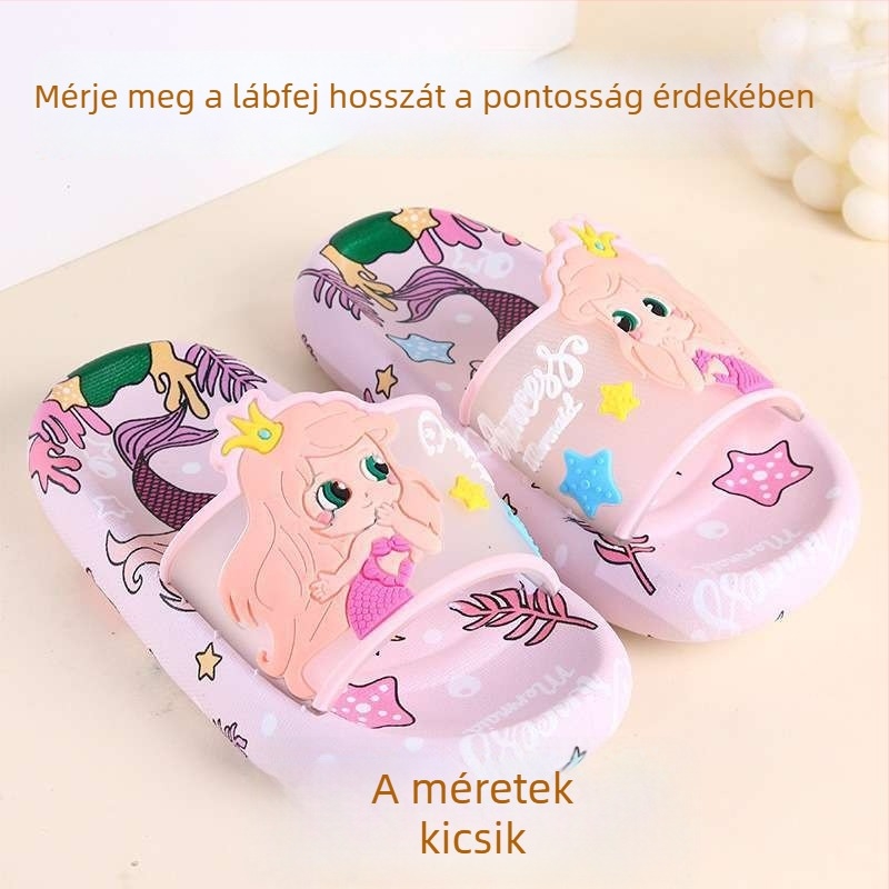 Gyerekeknek készült papucs hercegnő motívummal, lányoknak, beltéri használatra, csúszásmentes talppal, nyár, puha talp