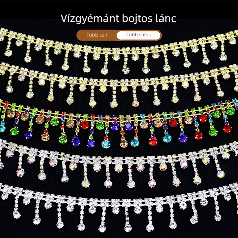Kézzel varrt kristályos lánc DIY ékszerekhez, ruhadísz bojtokkal