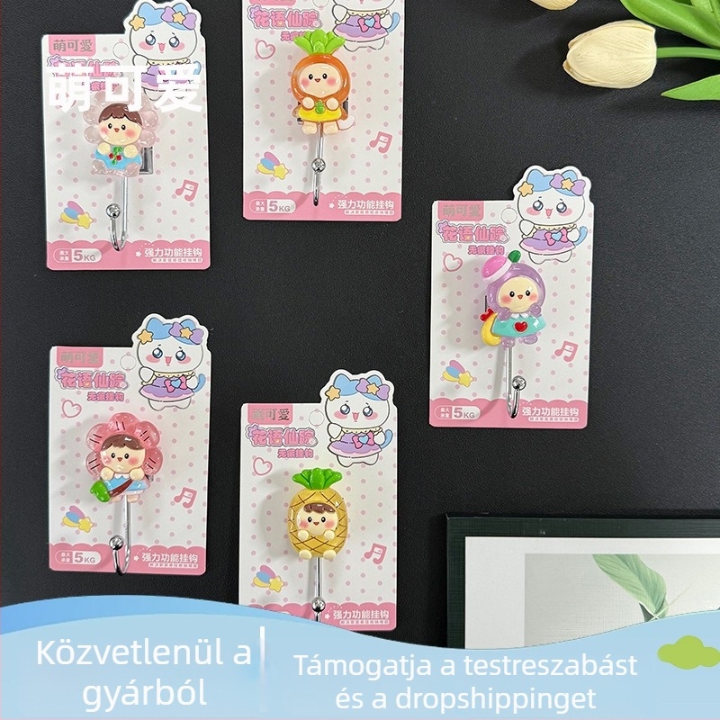 Fénylő műgyanta falikampó aranyos rajzfilm mintával – erős ragasztóval, kulcs- és törölközőhorgok (4 db)