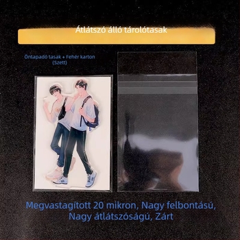 Akril álló tároló tasak átlátszó védőtasakkal, 0,2 mm vastagságú, merev karton hátlap