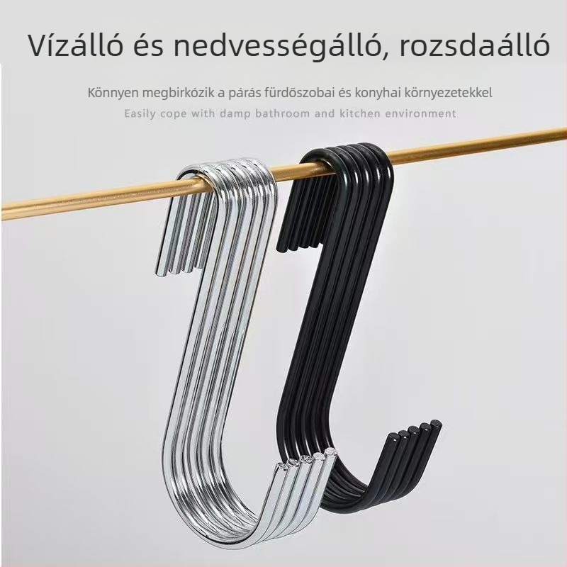 S-alakú kampók krómozott fémből, konyha és ruhásszekrényhez, tároláshoz és rendszerezéshez, 10 darabos készlet, 15 kg teherbírás, modern dizájn