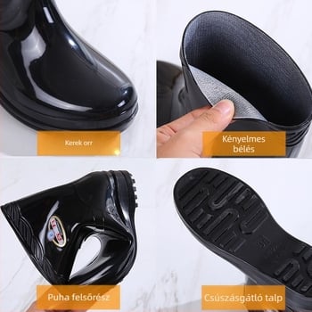Női esőcsizma fleece-béléssel, középmagas, vízálló, vastag talpú, csúszásmentes PVC