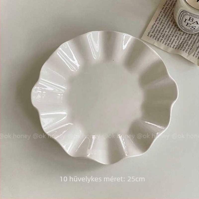 Porcelán lótuszleveles formájú tál leveshez és gyümölcsökhöz, aszimmetrikus fehér design