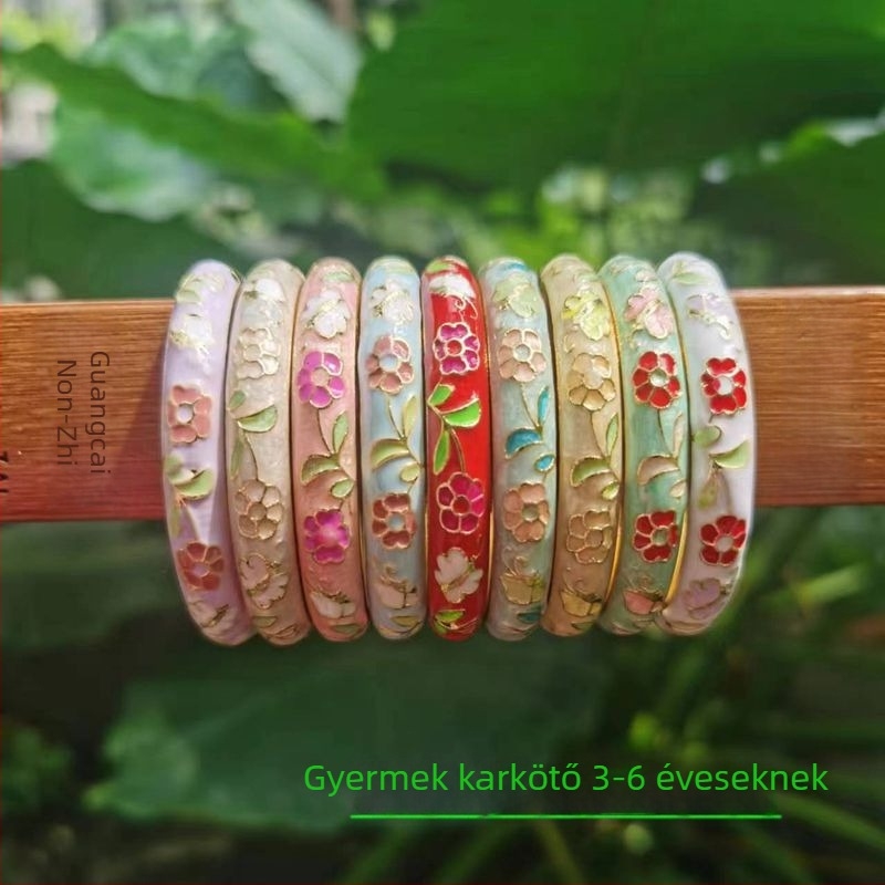 Gyermekeknek szóló cloisonné karkötő virágos áttört mintával, etnikus stílusú ékszer lányoknak