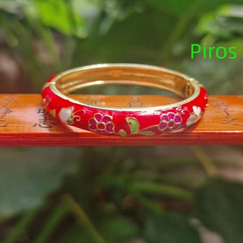 Gyermekeknek szóló cloisonné karkötő virágos áttört mintával, etnikus stílusú ékszer lányoknak