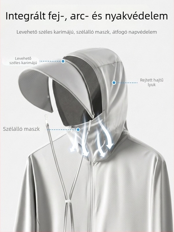 Uniszex nyári Ice Silk UV‑védett felső, ultra‑vékony, lélegző UPF50+ külső dzseki