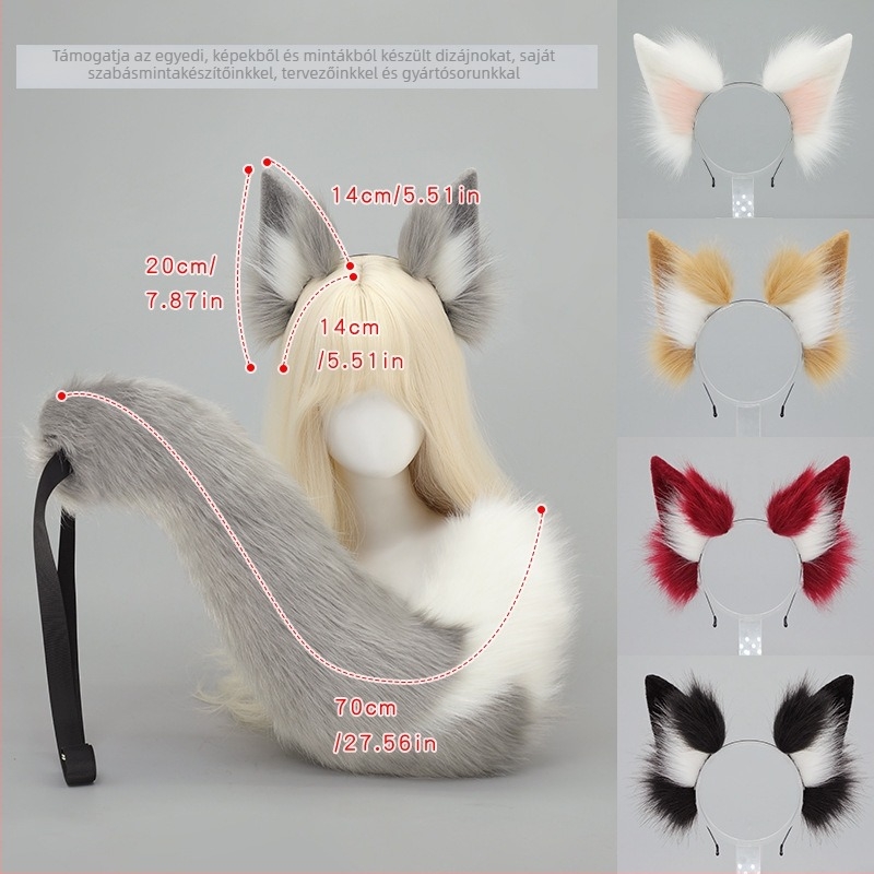 Halloween róka fül és farok készlet, kézzel készített cosplay kellék, fejpánttal