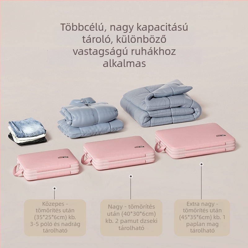 Nagy utazási kompressziós táska ruházathoz és alsóneműhöz, kettős rétegű, kinyújtható kocka alakú