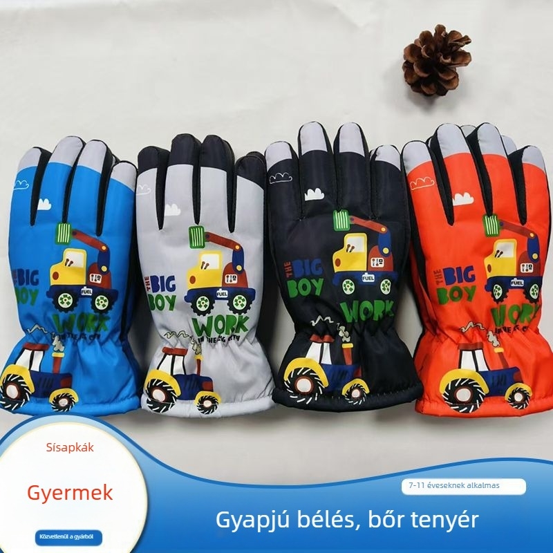 Gyerek síkesztyűk, meleg téli kesztyűk fiúknak és lányoknak, 6–10 évesek, vastagított, szélvédettek és csúszásmentesek