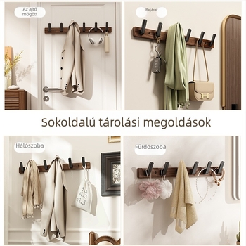 Öntapadós akasztó diófából készítve – erős, fúrás nélkül; törölközők, ruházat és sapkák számára; falra szerelhető vagy az ajtó mögé