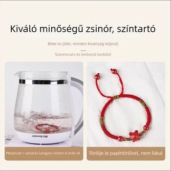Kézzel készített cinnabar vörös kötéls karkötő zodiákus állatokkal nőknek