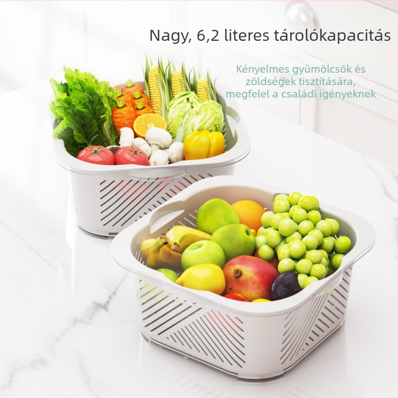 Többszintű, összecsukható leeresztőkosár-készlet háztartási használatra, rizs öblítéséhez, gyümölcsök és zöldségek mosásához, vízszűrővel