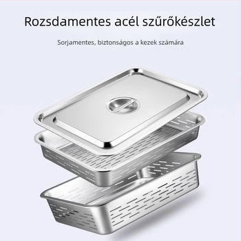 Élelmiszer-minőségű négyszögletes rozsdamentes acél leszűrőkosár a konyhába – zöldségek mosásához, szeleteléshez és reszeléshez