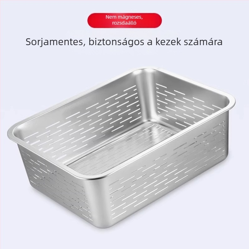 Élelmiszer-minőségű négyszögletes rozsdamentes acél leszűrőkosár a konyhába – zöldségek mosásához, szeleteléshez és reszeléshez