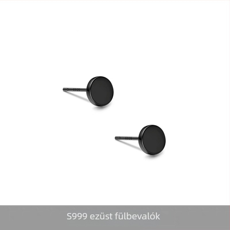 S999 Sterling ezüst, egyszerű, minimalist dizájnú lapos hátú fülbevaló férfiaknak, geometriai punk stílus